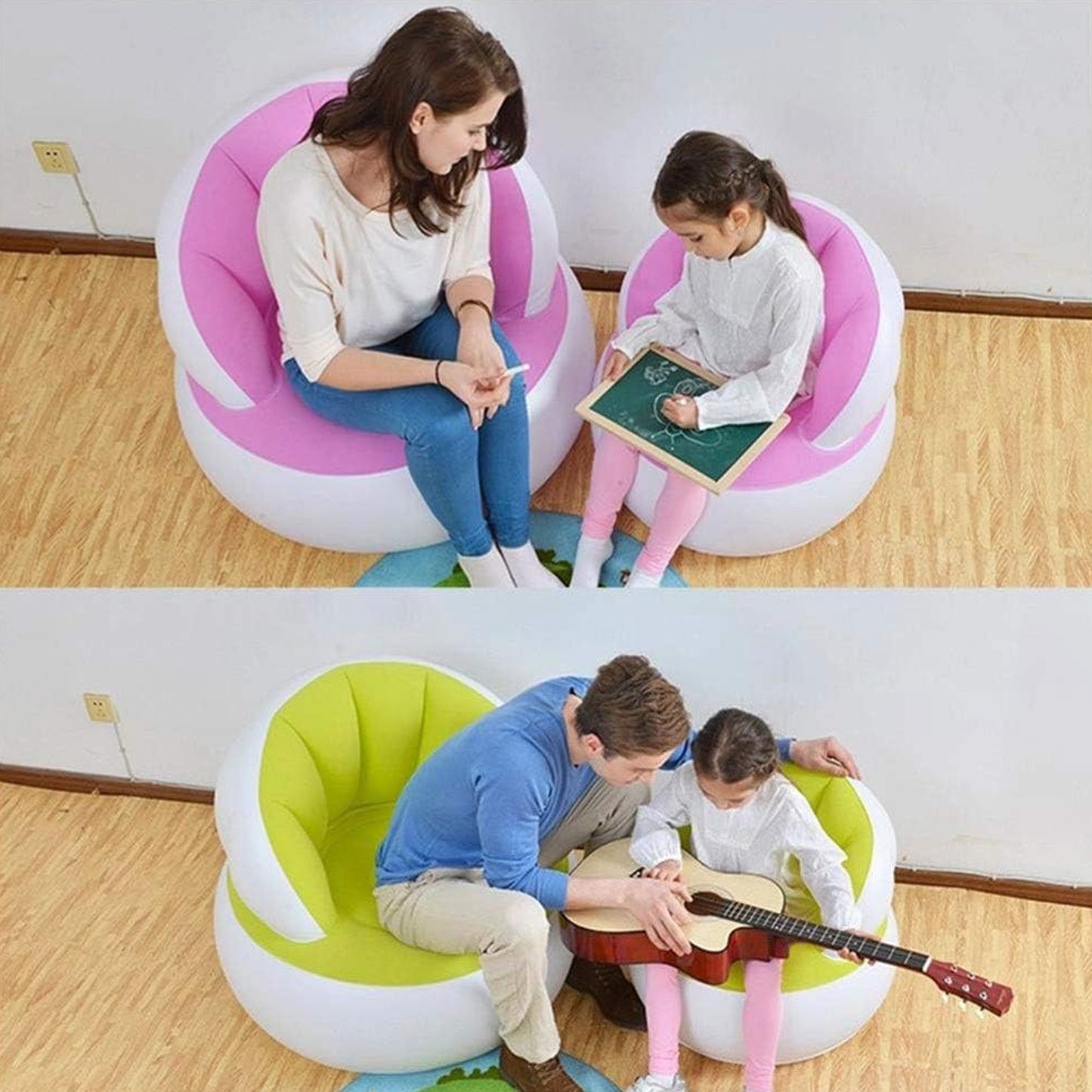 Kids Inflatable Sofa Chair With Backrest  Foot Air Pump With Hose (1 Set  85x74 Cm Approx)